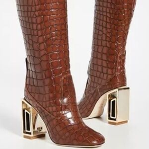 NEW IN BOX Tory Burch JESSA 95MM RECTANGLE HARDWARE BOOT CROCO EMBOSSED